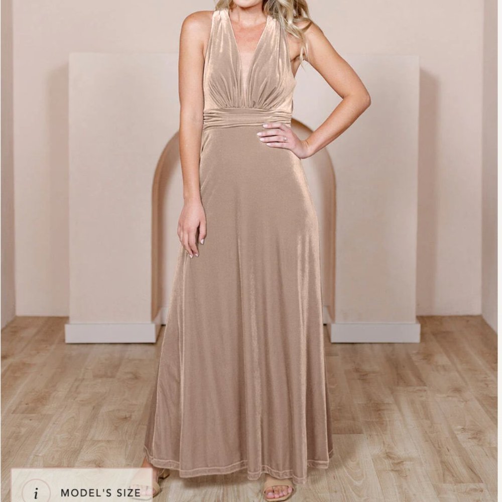 Revelry Dylan Velvet Champagne Bridesmaid Dress